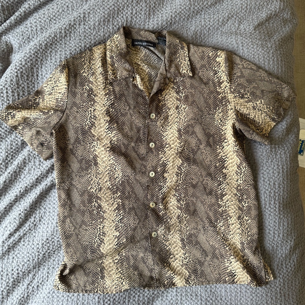 Impressions Camp Collar Snake Print Shirt